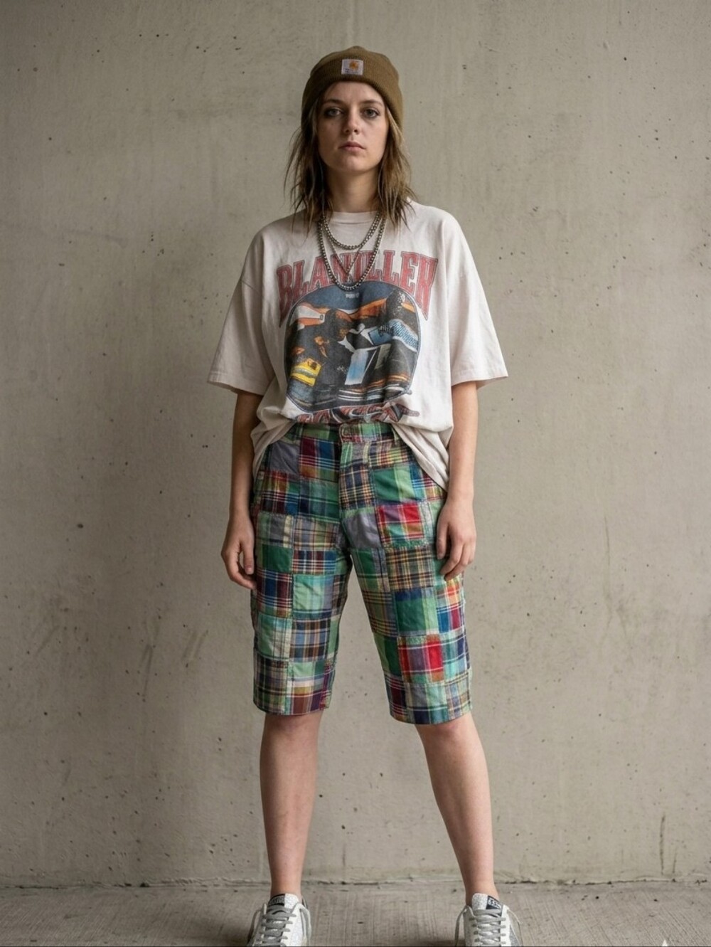 Lands' End Women's 8 Multicolor Madras Plaid Patchwork Capris/Bermuda Shorts